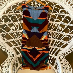 Size 0 Tracy Reese sleeveless geometric cocktail sheath dress w frayed neck hem